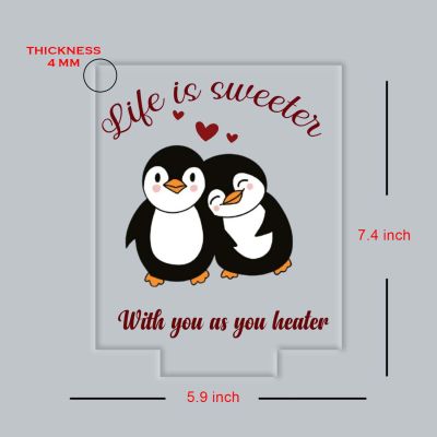 Cute Romantic Couple Penguins Design Acrylic UV Printed LED Night Lamp with Warm White Light  Gift for Couples